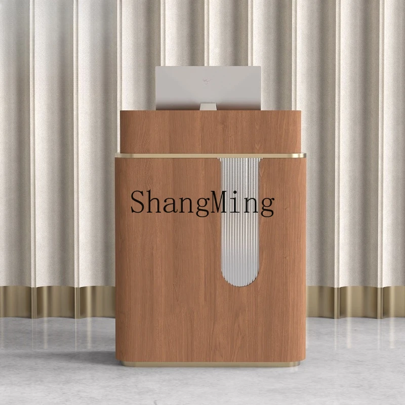 

CL wood grain reception desk, simple modern office welcome desk restaurant checkout page counter stainless steel