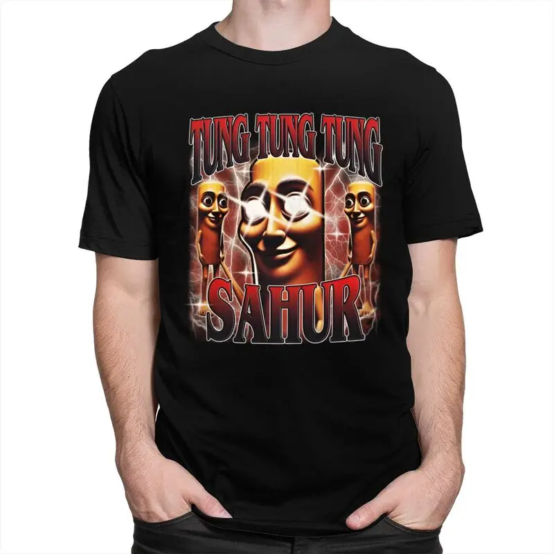 Men Tung Tung Tung Sahur Italian Brainrot T Shirts 100% Cotton Colthing Leisure Novelty Creative Graphics Tee Tops