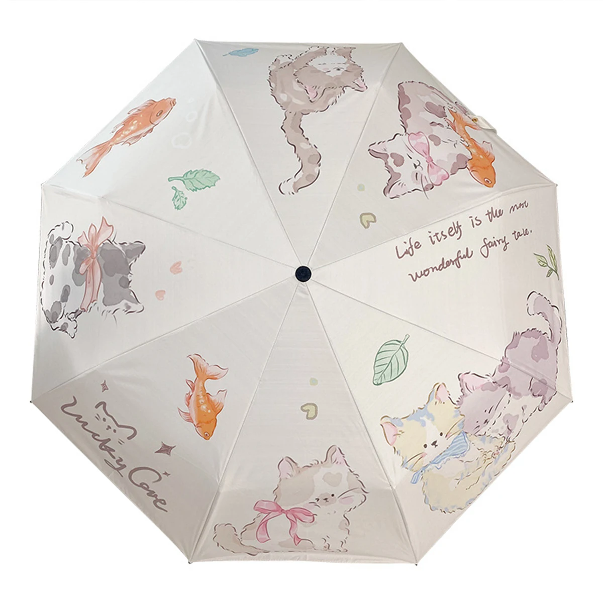 Original Design Cute Goldfish Cat Fully Automatic Folding Umbrella for Women, Rain and Rain Dual Use Sunscreen Umbrella