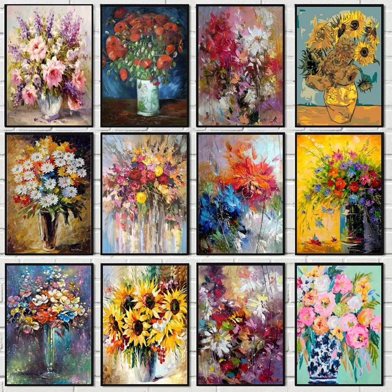 Abstract Watercolour Blue Orange Flower Oil Painting on Canvas Poster and Print Picture Wall Art Cuadros Home Room Decoration
