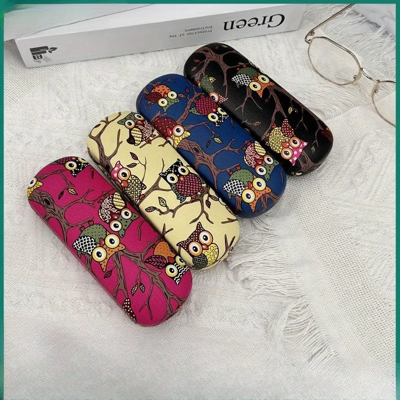 1pc feminino óculos caso dos desenhos animados bonito coruja animal óculos de sol protetor de armazenamento portátil couro duro caixa de óculos de leitura