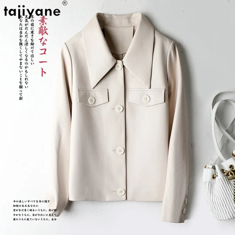 Tajeyane-Chaqueta de piel auténtica para mujer, abrigo corto de piel de oveja auténtica, elegante, de un solo pecho, color rosa, prendas de vestir exteriores