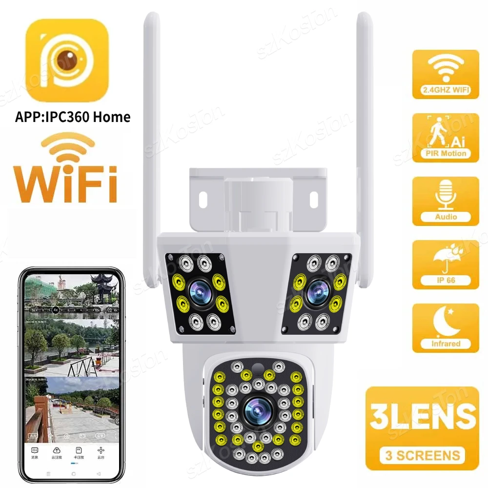 

6K 12MP Outdoor PTZ WiFi Camera 8X Zoom HD Three Screen CCTV IP Camera Auto Tracking Video Surveillance Security Protection