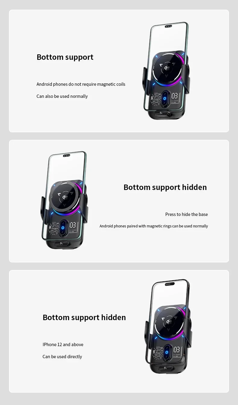 2-in-1 Magnetisches Qi2 25W Kabelloses Ladegerät Auto-Handyhalterung ICE-Kühlung Auto-Induktion RGB-Licht für iPhone 17 Samsung S25 Ultra – Detail 16