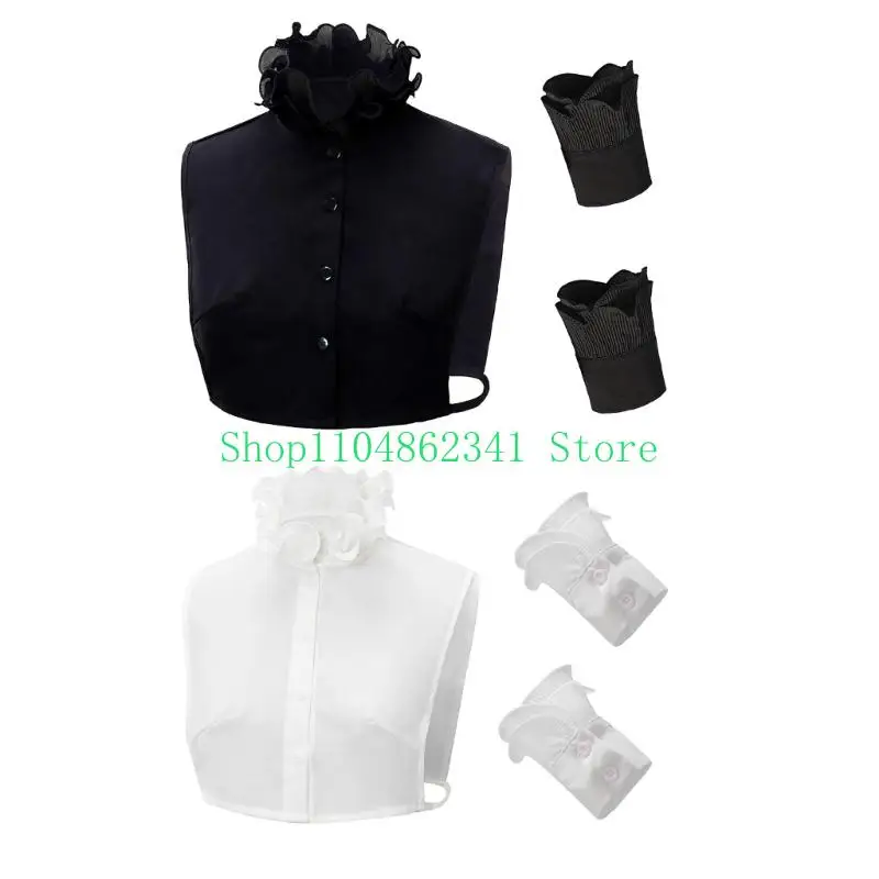 5ASD Women Ruffle Stand Fallo Coller camicia e polsini da polso Accessorio in costume