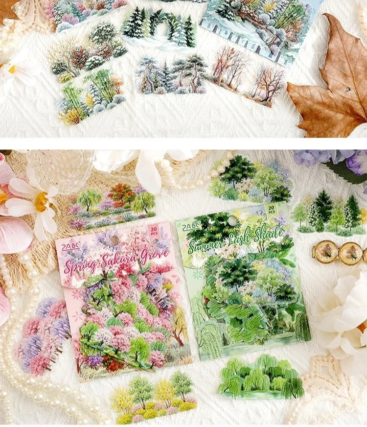 JIANWU Vintage Seasons Forest Tree Landscape Material Collage Scrapbooking PET Sticker Creative DIY Journal Stationery