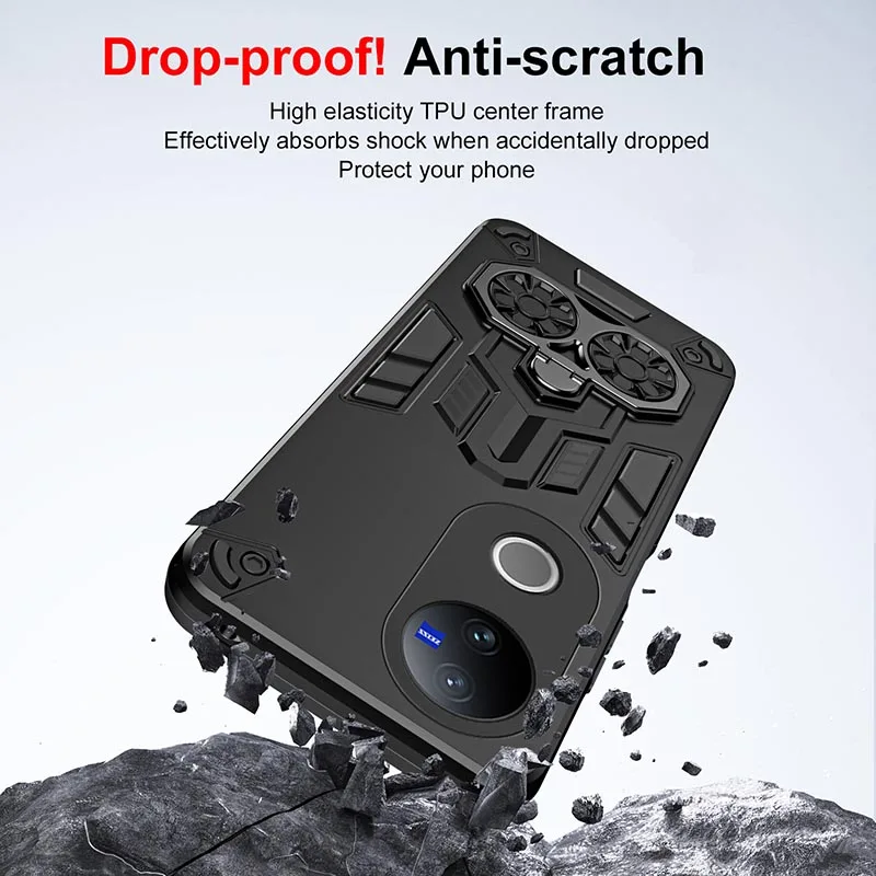 Capa armadura à prova de choque para vivo v50 lite v50e 5g y19e y29 y29s y39 y04 t4x 4g anel de dedo duplo girar capa de suporte de metal