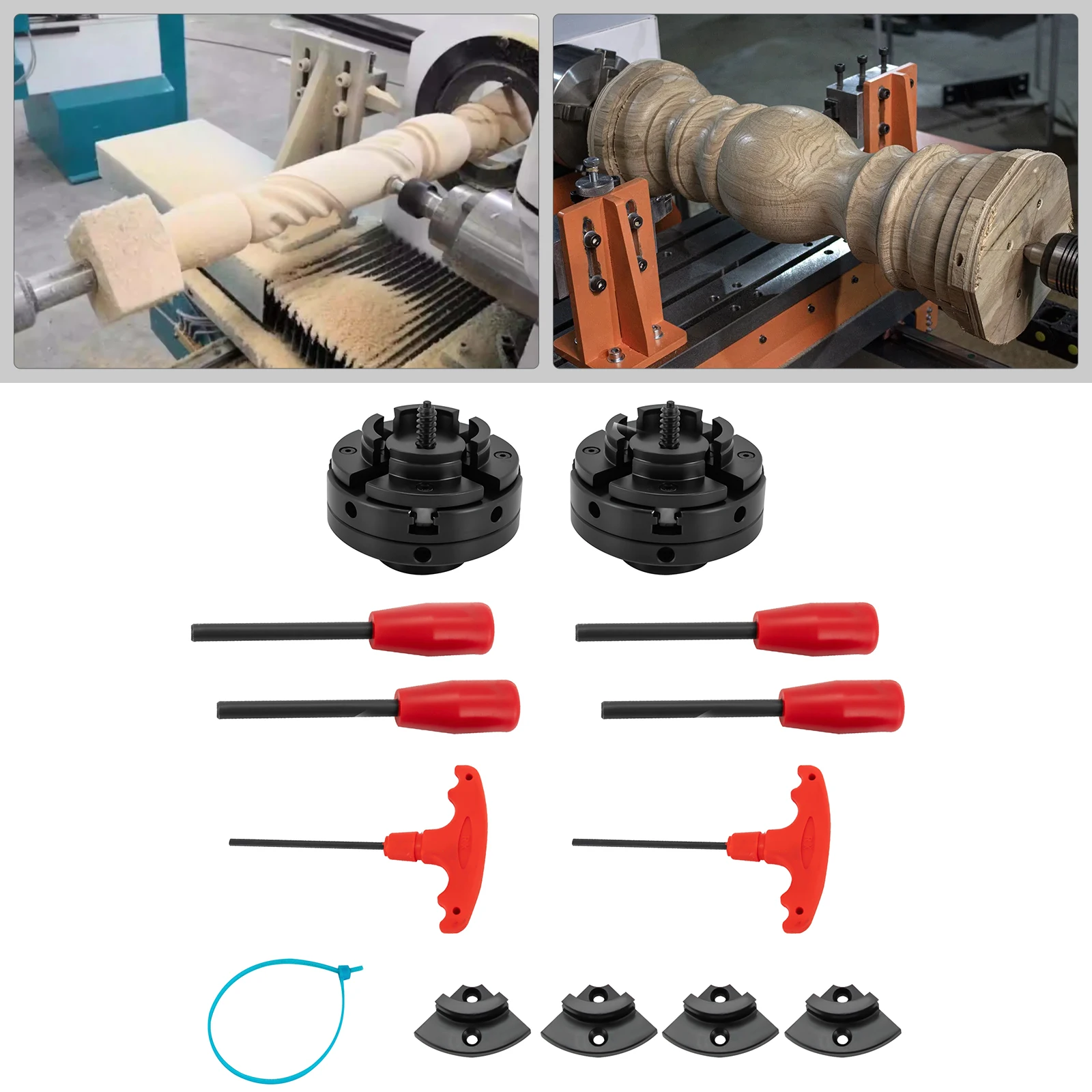 Jeu de mandrins à centrage automatique à 4 mâchoires de 4 pouces, mandrin de tour à bois M18 avec griffes, clé en forme de T en forme de parapluie pour le traitement mécanique