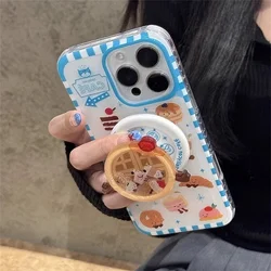Cute Cartoon Cherry Cake Bread Magsafe Wireless Charge Case For iPhone 13 14 15 16 17Pro Max Funny Waffle Shake Magnetic Holderr