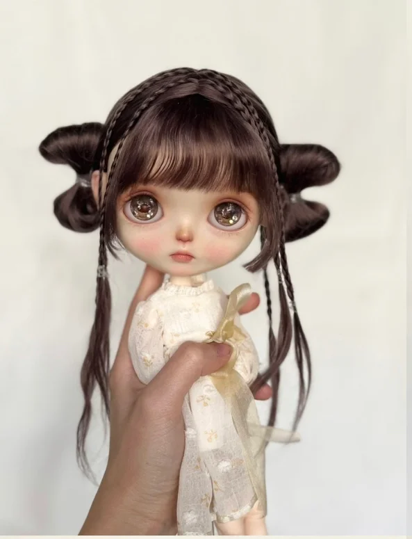 Dula Doll Wigs for Blythe Qbaby Mohair Double ponytail Microvolumes curls 9-10 inch head circumstance