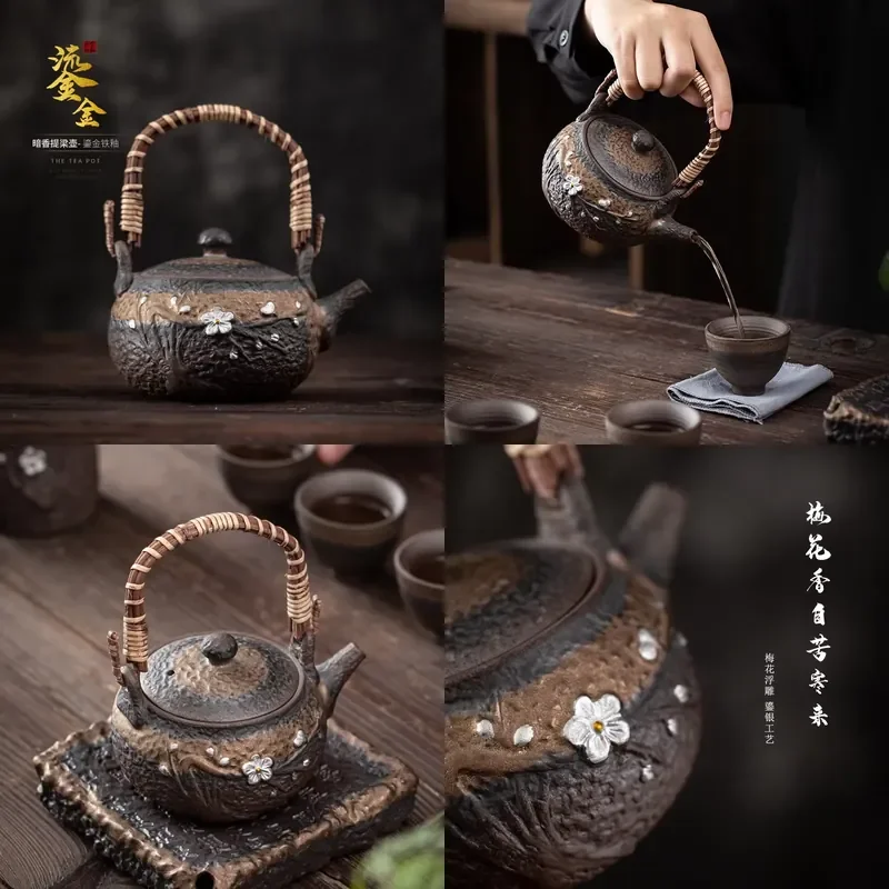 

【CHIMU HOME】 Handmade Japanese Style Ceramic Teapot for Making Small Size Single Iron Glazed Gilding Teakettle