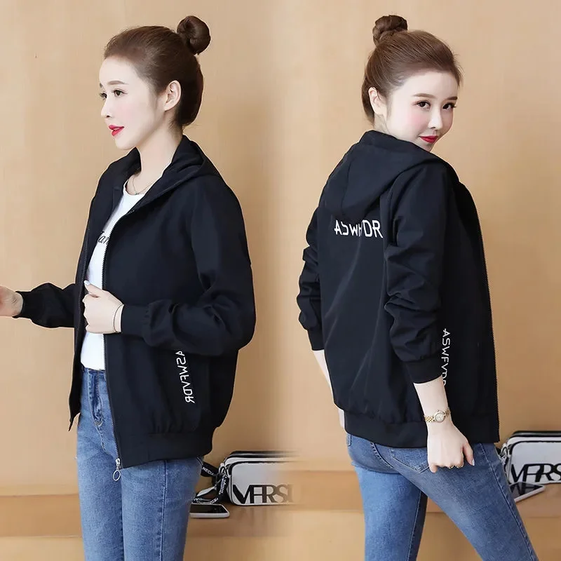 

Windbreaker Jacket Women 2024 Spring Women Hooded Jacket Coats Zipper Trench Woman Basic Casual Femme Jaqueta Feminina