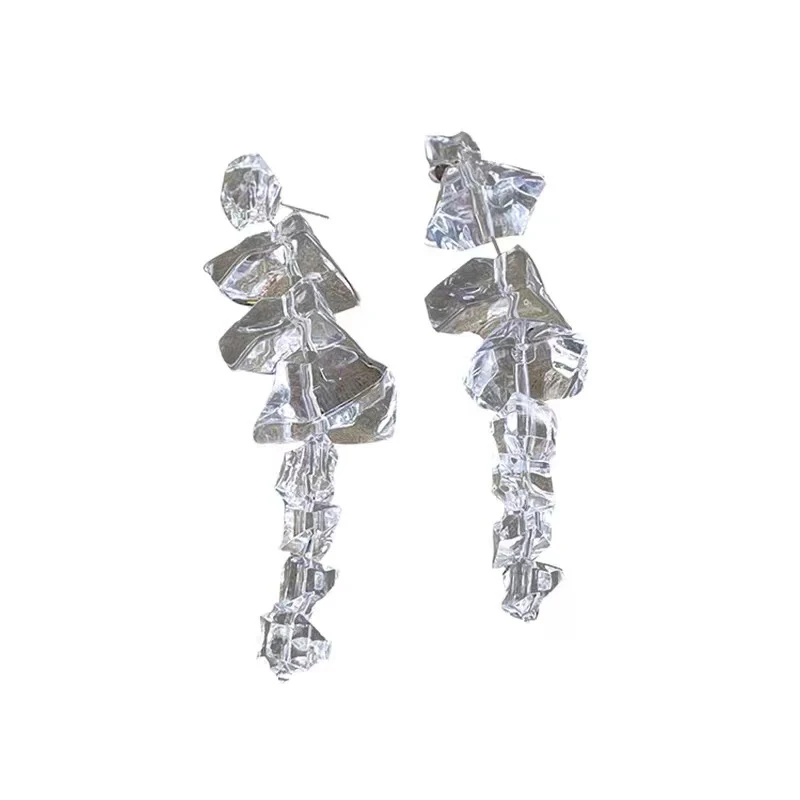 Cluster Crystal Acrylic Earrings For Women Ice Cube Irregular Large Long Drop Dangle Post Studs Big Earring Design Jewelry C1096