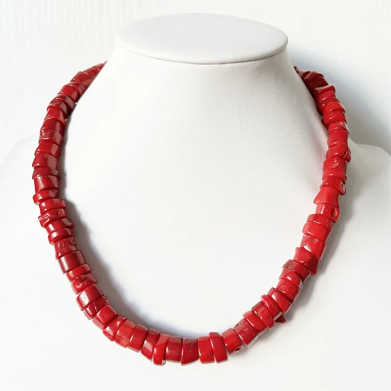 

Большое 6*11-7*10 мм коралловое ожерелье Heishi с драгоценными камнями, винтажные натуральные украшения, благородная элегантная изысканная цепочка из бисера, колье-колье