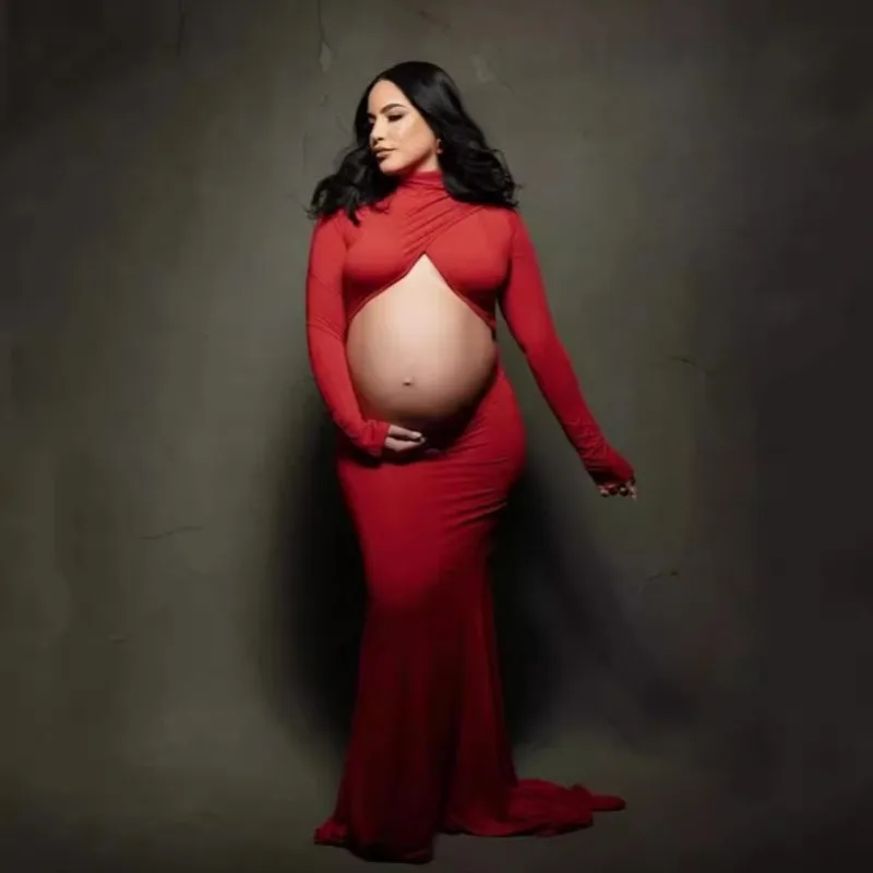 

Платье для беременных с высоким воротом, облегающее, эластичное, с шлейфом, для фотосессий