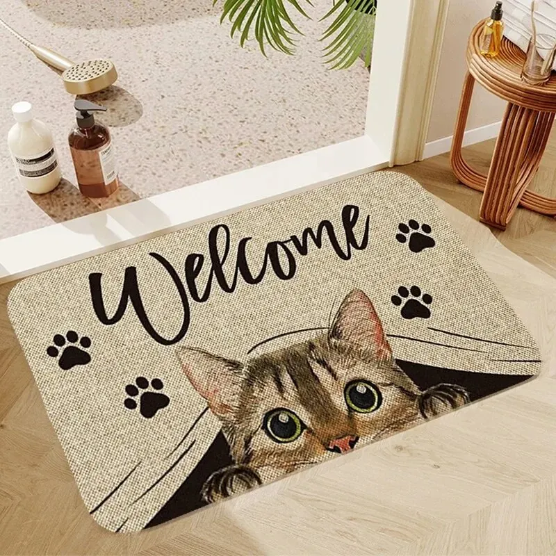 Super Absorbent Bath Mat Four Cats Living Room Rugs Entrance Doormat Home Balcony Decor Prayer Rug Non-slip Kitchen Door Mats Su