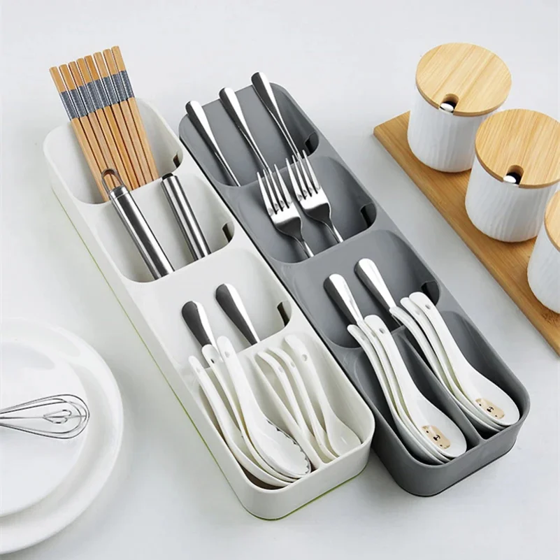 

Multi-purpose Cutlery Storage Tray Cutlery Fork Spoon Compartmentalized Organizer Knife Drawer Storage Box