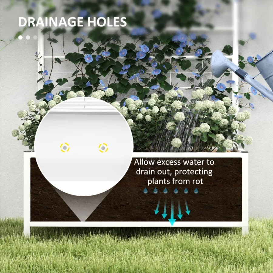 صندوق زراعة خارجي سرير حديقة مجلفن مع تعريشة لتسلق الكروم 35.4 × 15.7 × 47.2 أبيض #5