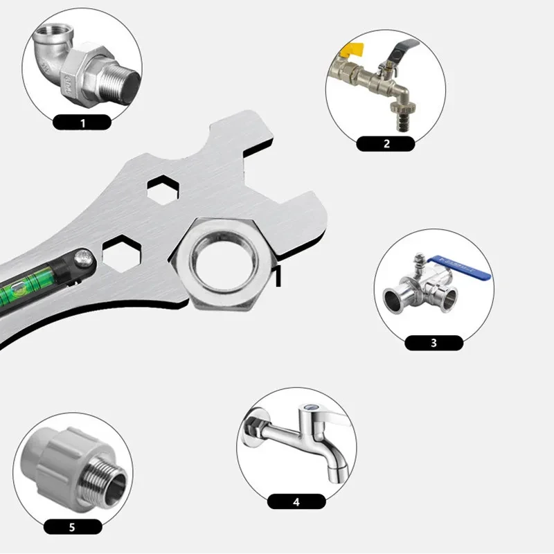 أدوات مفتاح الربط الخاصة مع تركيب صنبور الدش على مستوى الحمام أداة قياس المسافة المسطرة متعددة الوظائف #4