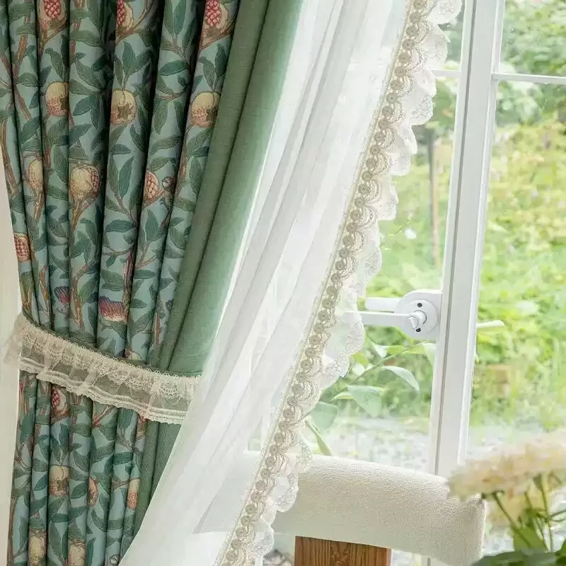Custom Size American Retro Elegant Patchwork Green Floral Luxury Curtains for Living Dining Room Bedroom Blackout Window Decor