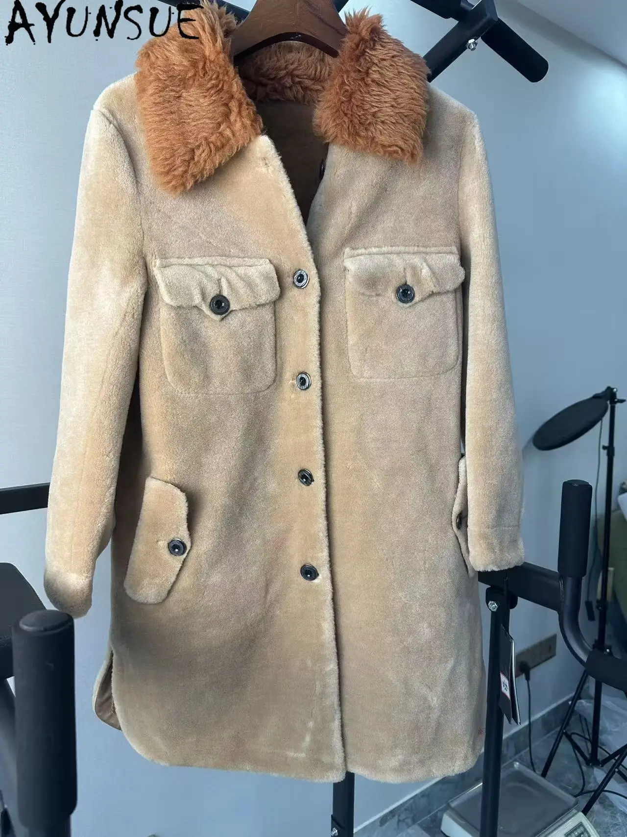

AYUNSUE Real Wool Jacket Women Winter Clothes Mid-length Trench Coat Unique Coats Promotion Minor Flaws No Refund No Exchange