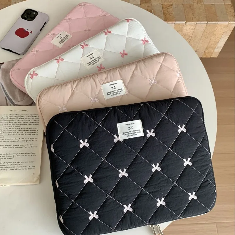 Tablet Computer Bag Storage Cute Rhombus Embroidered Bow 11/13/15 Inch Notebook Storage
