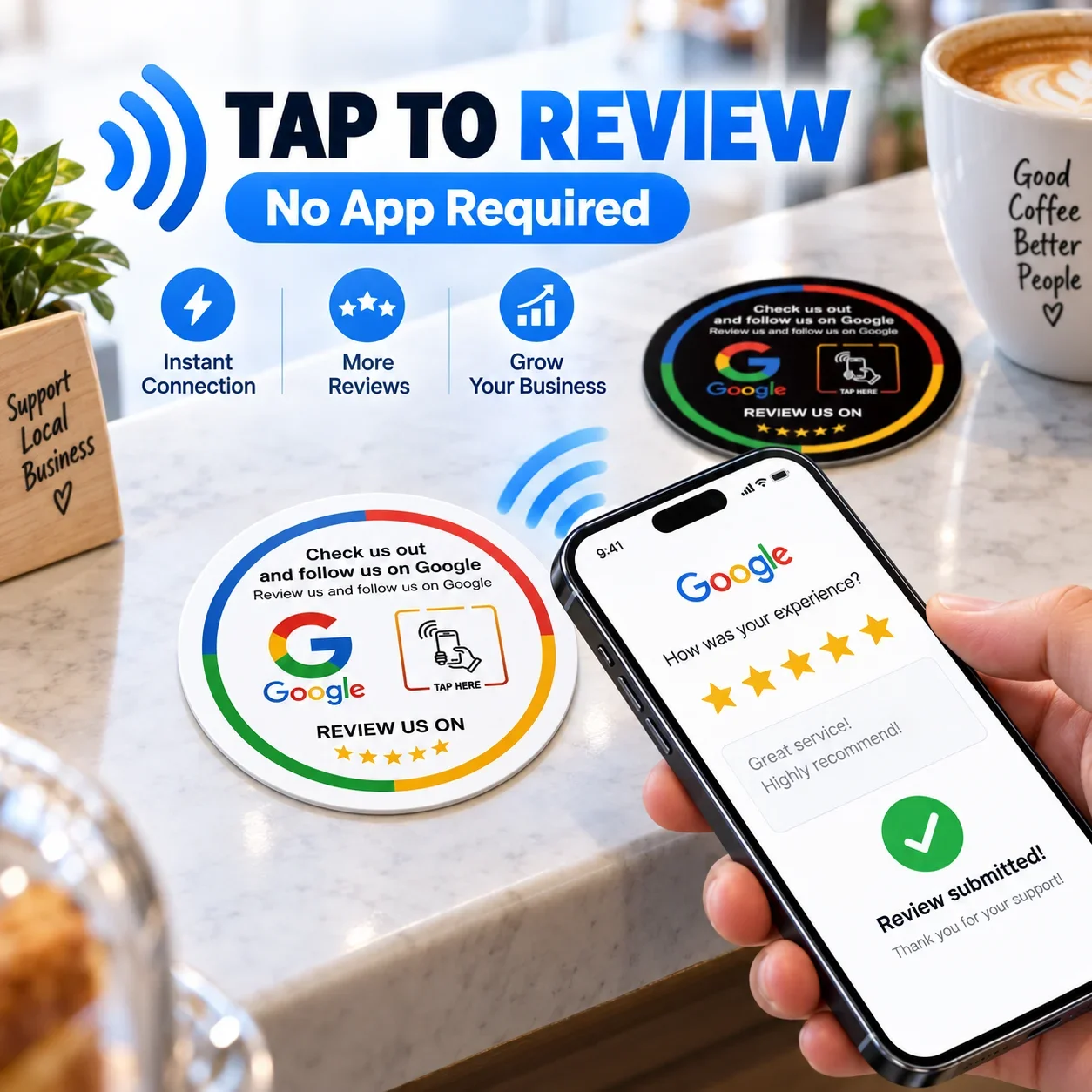 Google signboard card NFC Tap Business Desktop sticker Google Card Social Media RFID Card NFC Google Round Review Card