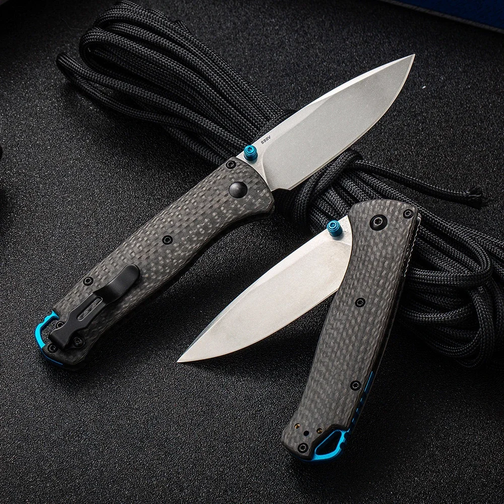 Mini BM 533-3 EDC Folding Knife Carbon Fiber Handle Stone Wash S90V Blade Camping Self Defense Fishing Hunting Pocket Knives