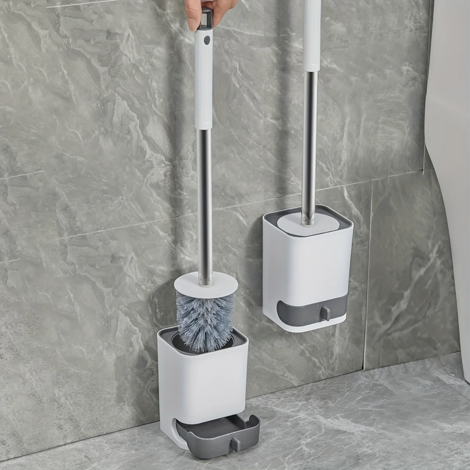 

Set, Toilet Brush With Holder Set, Wall Mounted Long Handle Toilet Cleaning Brush With Holder, Flexible Toilet Bowl Cleaning Bru