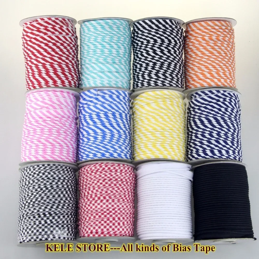 100% Cotton Strips Checks Bias Piping,Bias Piping Tape with Cord,size:12mm,15yds DIY Handmade Home Textile Bedding