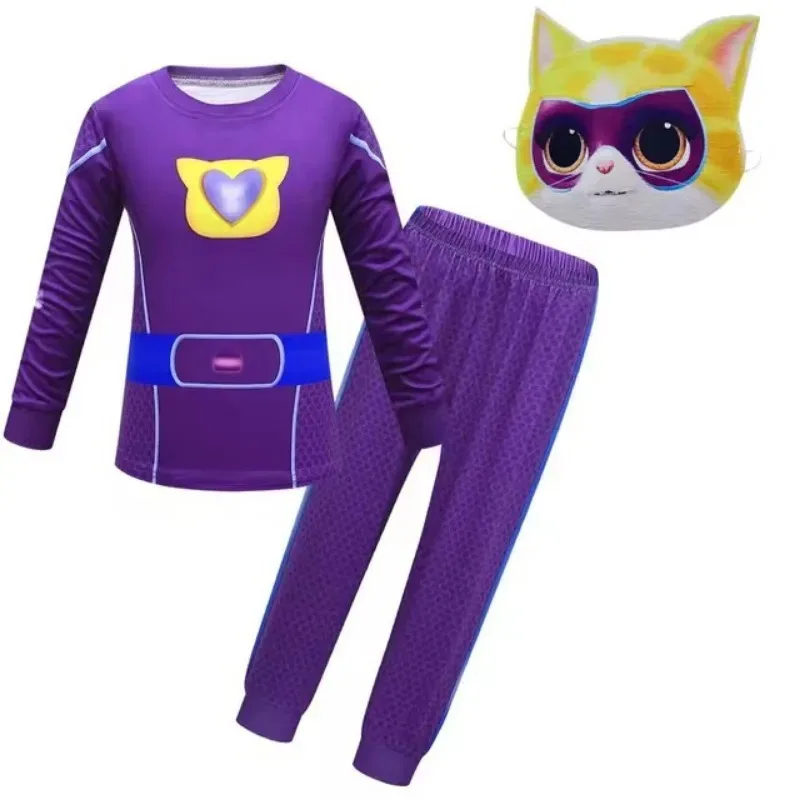 Halloween SuperKitties Gioco Costume Cosplay Super Kitties Modello Anime Cos Vestiti Felpa Maschera Carnevale per bambini Regalo di compleanno