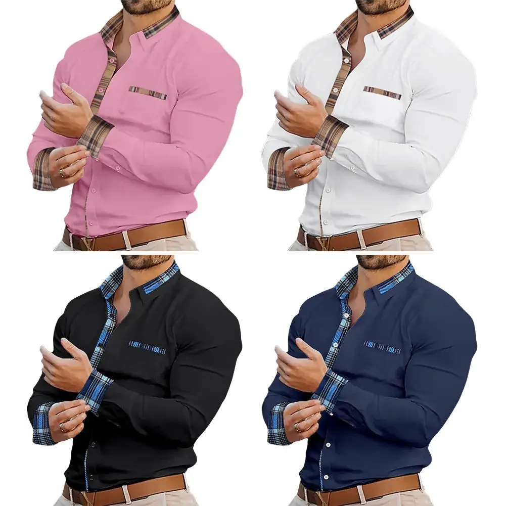 

Men's Long sleeved shirt solid color patchwork pocket shirt summer leisure vacation Hawaiian shirt comfortable fabric Lapel Top