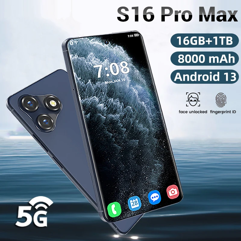 

S16 Pro Max 2024 Смартфон Android 13 оригинальный celulares 16 ГБ + 1T телефон с двумя Sim-картами телефон 8000 мАч разблокированные мобильные телефоны