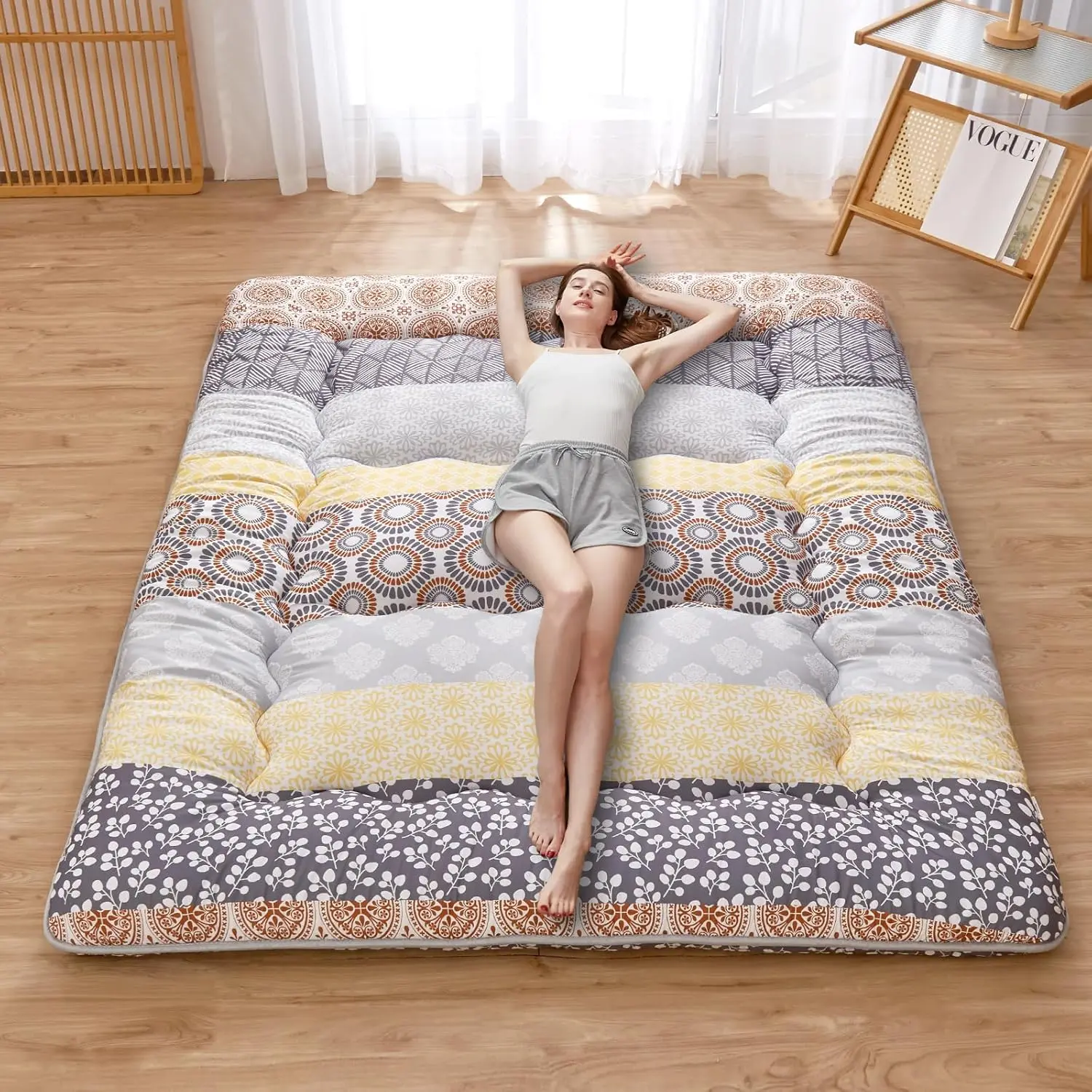 

Японский напольный матрас из искусственной татами Futon, свернутый коврик для сна с моющейся крышкой для взрослых, детей, гостевой двойной