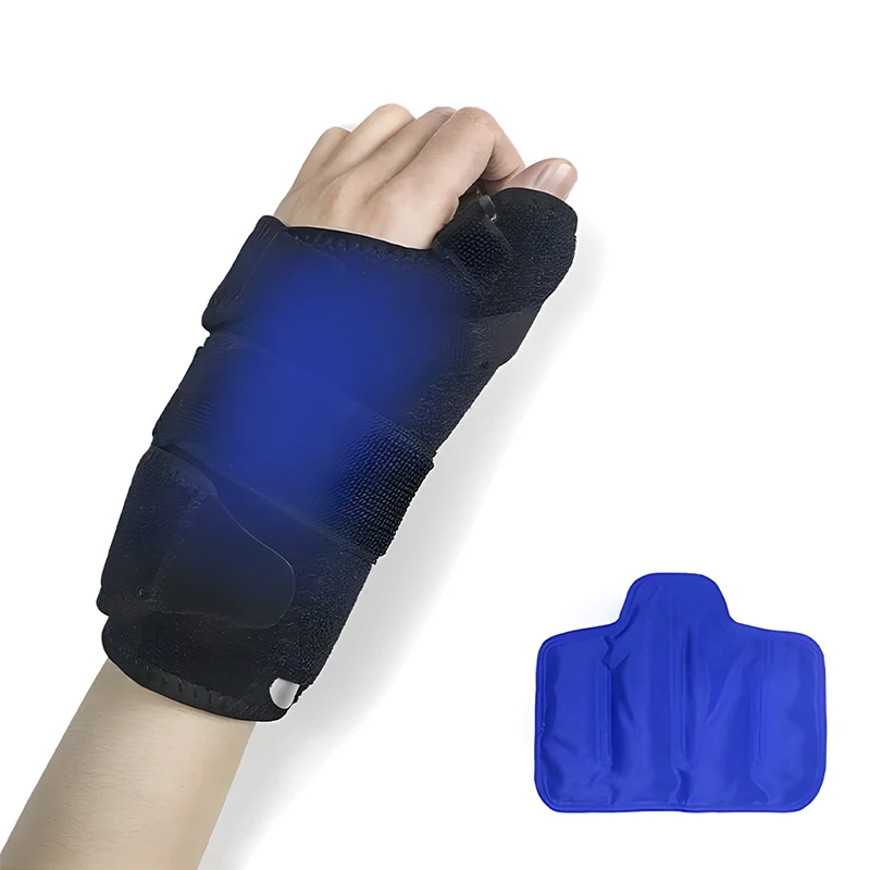 Wrist Ice Pack Wrap Adjustable Hand Support Brace with Removable Splints & Reusable Gel Pack Hot Cold Therapy for Pain Relief