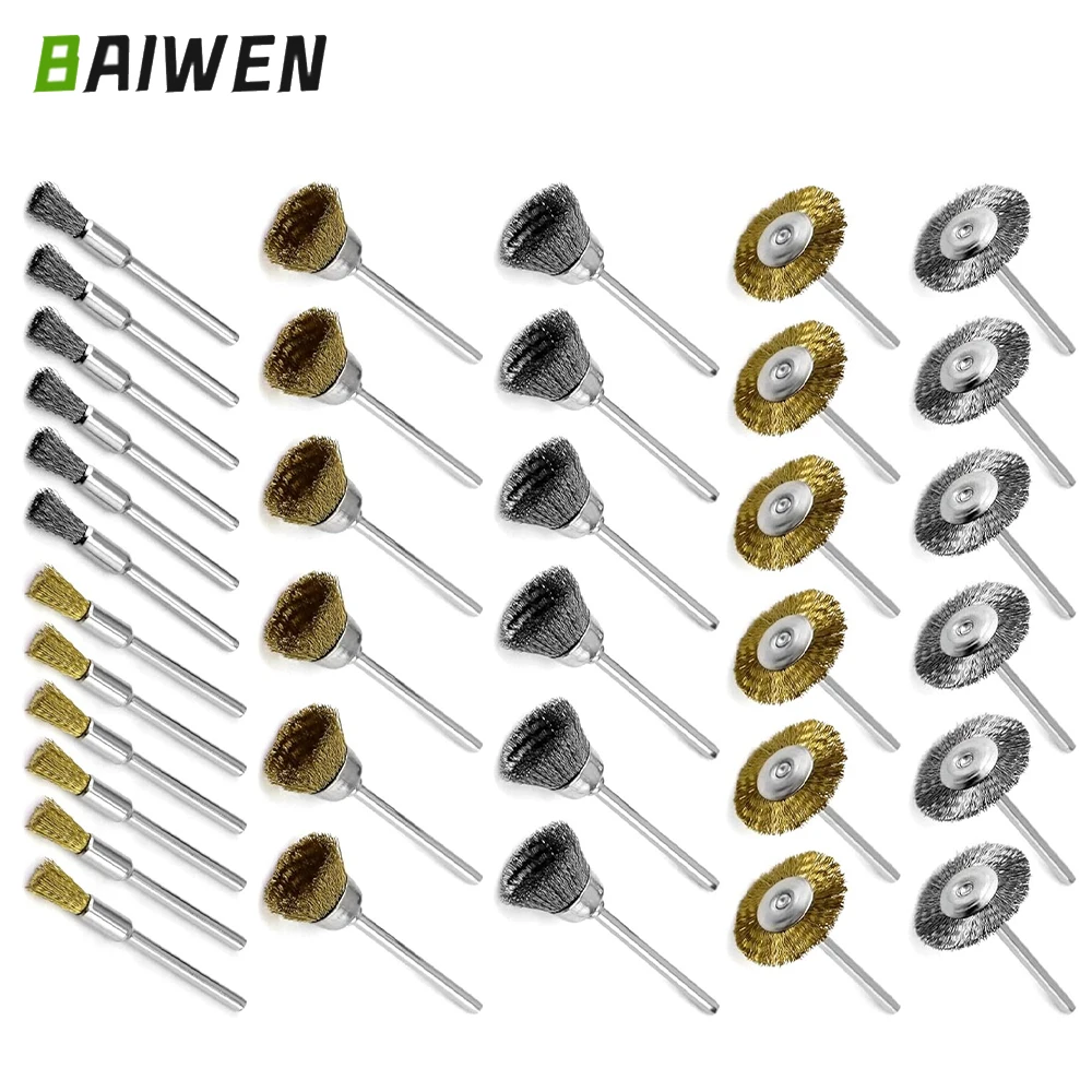 

36pcs Wire Wheel Brush Set Polishing Accessory for DIY Woodworking Electric Grinder Rotary Tool Polishing Brushes