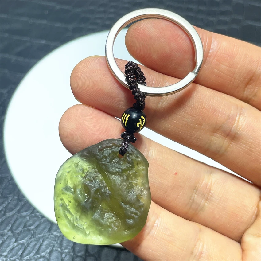 Green glass meteorite pendant - Czech meteorite energy stone - Clear dream energy stone keychain