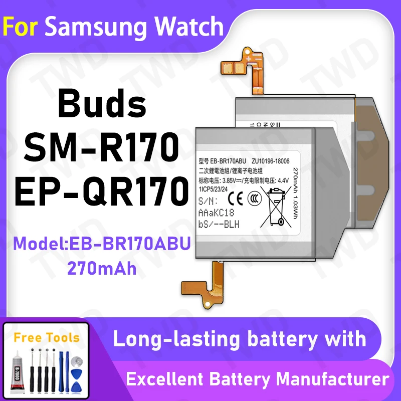 

100% New 270mAh EB-BR170ABU Battery For Samsung Buds/SM-R170/EP-QR170 Battery Replacement Bateria+Free Tools