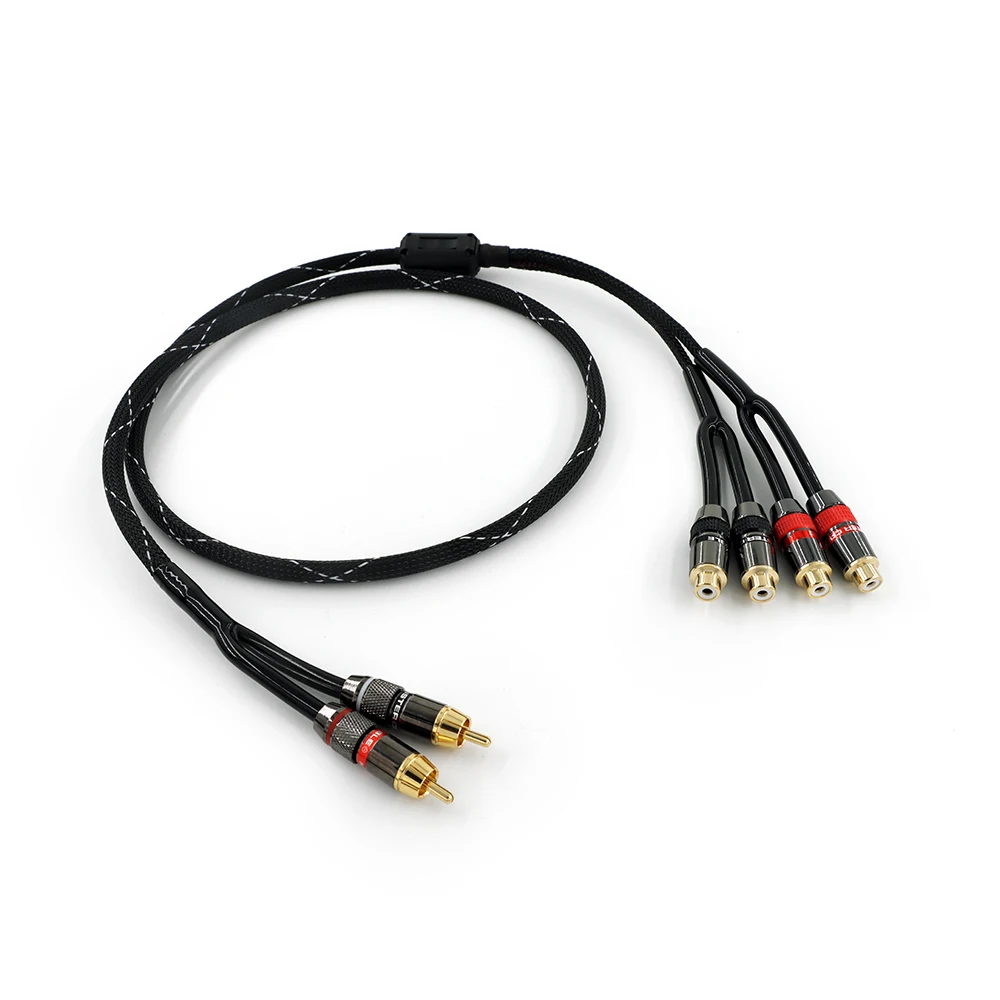 RCA Plug Splitter Stereo Audio Video Cable 2 Male to 4 feMale Dual Speaker Y Adapter Connector Extension Cord 1 Input 2 Output