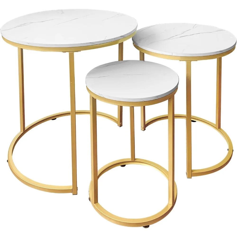 

AT-VALY Nesting Tables Coffee Table Set of 3,Round Side Table Small Accent Table for Living Room,Bedroom Apartment (Gold)