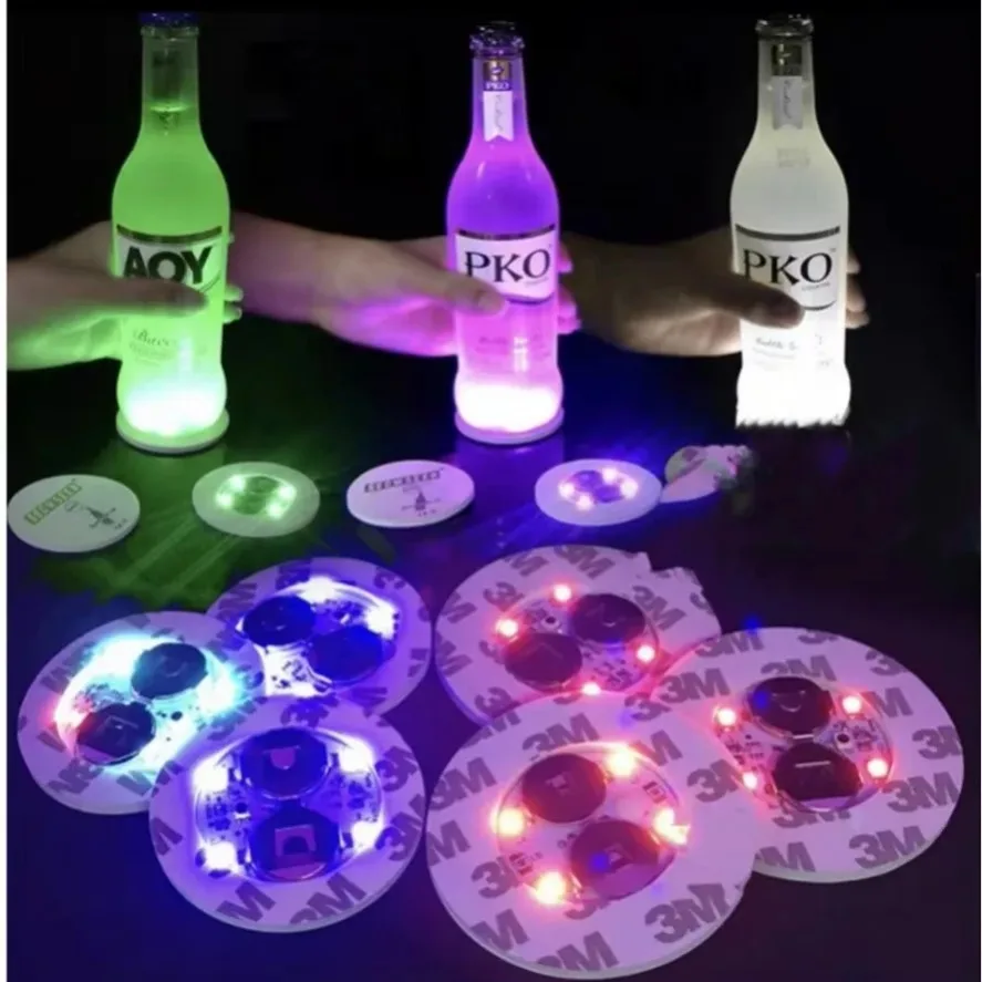 1-40PCS Battery Powered LED Coaster 3 Modes with Wine Glass Mat Cup Pad Sticker Bottle Drinking Club Bar Party Decor Night Light