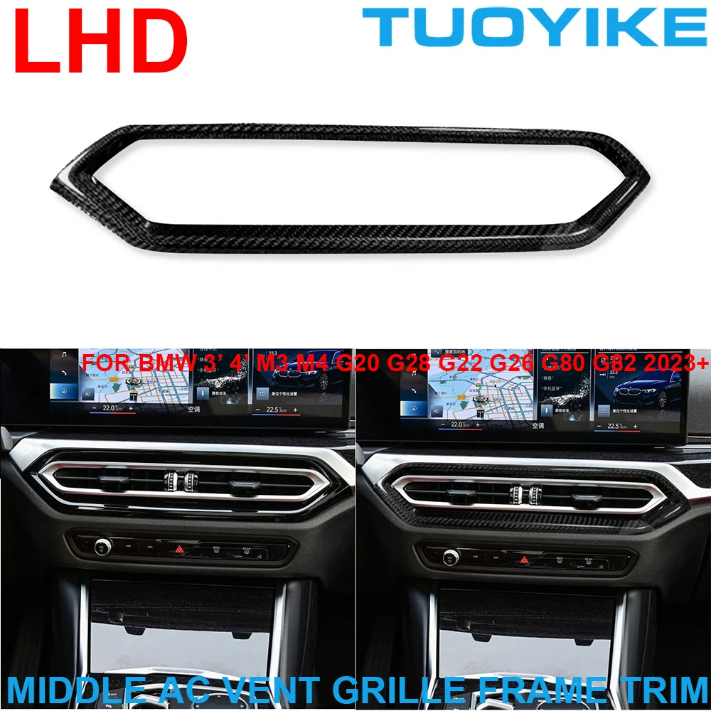 LHD RHD Real Dry Carbon Fiber Center Middle AC Vent Grille Frame Trim  For BMW 3 4-Series M3 M4 G20 G28 G22 G26 G80 G82 2023+