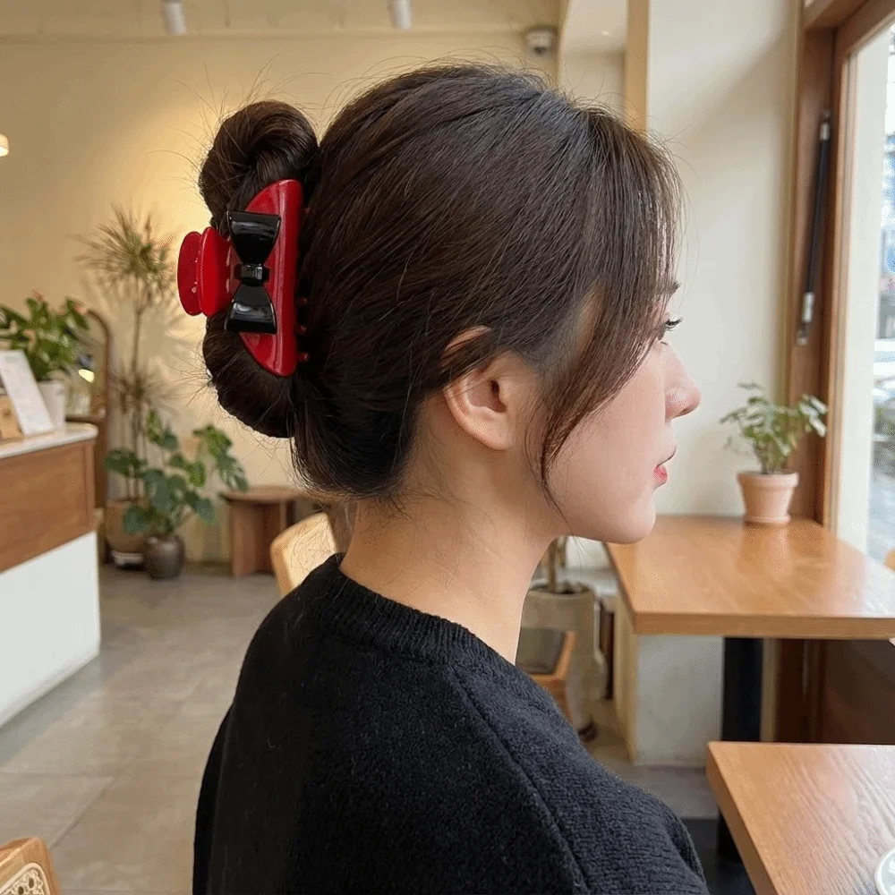 

Sweet Acrylic Bow Hair Claw Headdress Red Bowknot Claw Clip Korean Style Large Acetate Shark Clip Girl