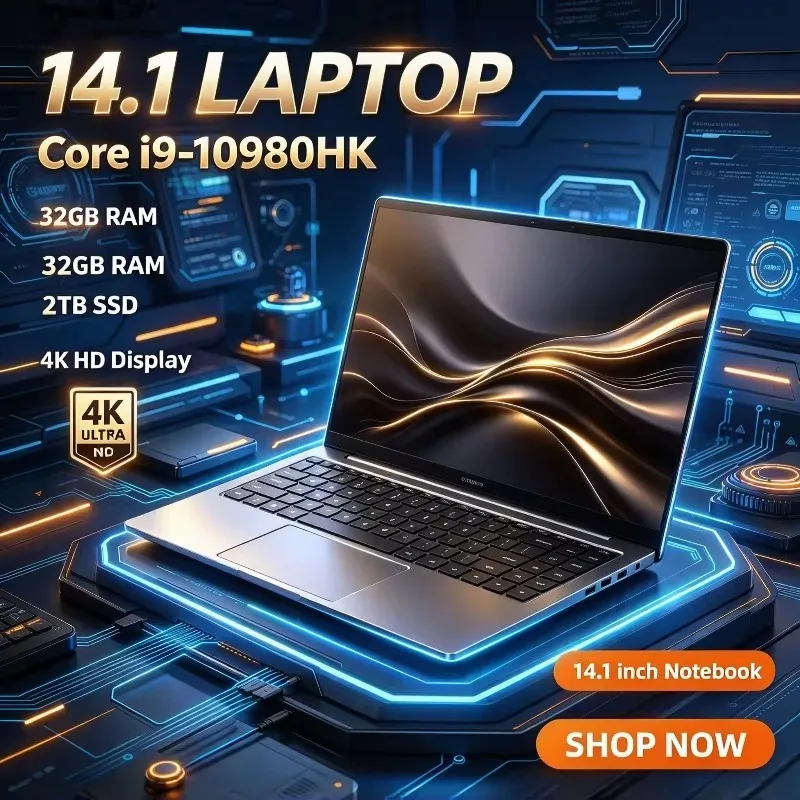 2026 Intel Core i9 10980HK 14.1 Inch Windows Notebook 16GB RAM 1TB 2TB SSD 1920x1080 HD Gaming Laptop Gamer Pro Max Plus New