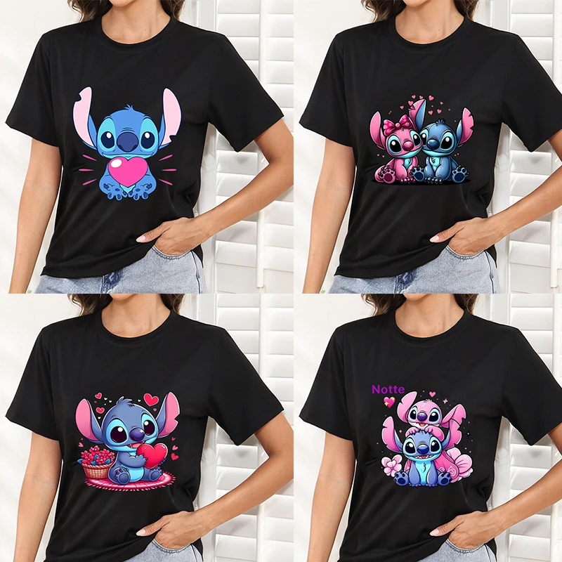 

2025 Disney Cartoon Black t-Shirt Women Clothing Tees Custom Y2k Clothes Printed Short Sleeve Tops Reviews Many Clothes T Shirt