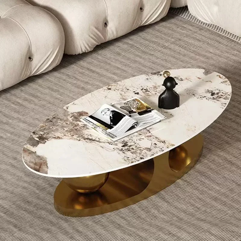 Modern Design Oval White Stone Slate Top Coffee Table Home Furniture Living Room Large Gold Marble Luxury Center Coffee Table