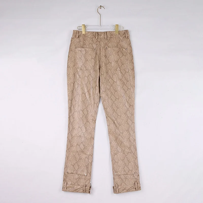 Nerazzurri Cool Snake Skin Pattern Men's Tight PU Leather Pants Waterproof Wear Resistant Casual Long Trousers for Youth