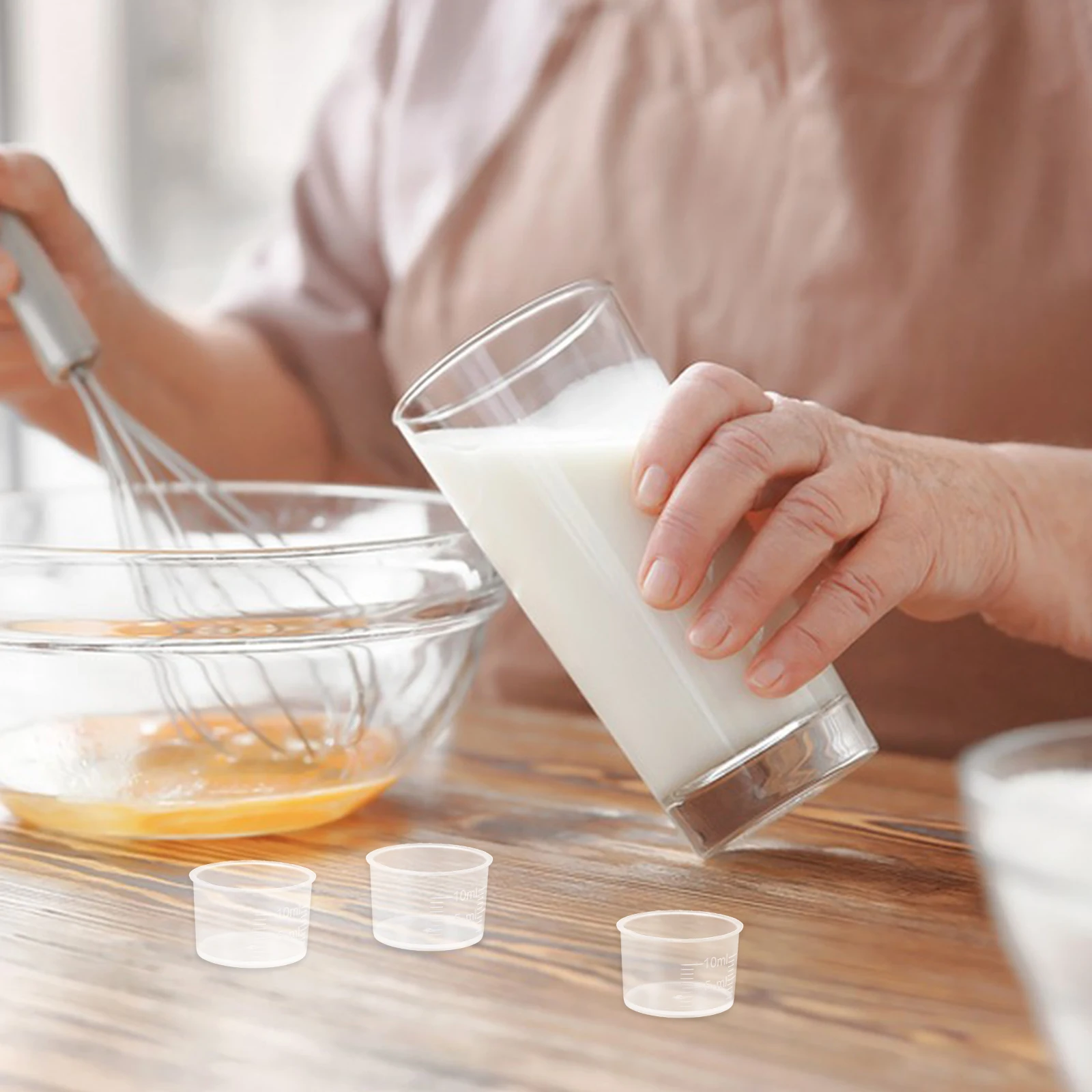 200 قطعة كوب قياس بلاستيكي 10 مللي واضح Bpa الحرة مانعة للتسرب للمطبخ الخبز صلصة الحليب مطعم بار الطرف