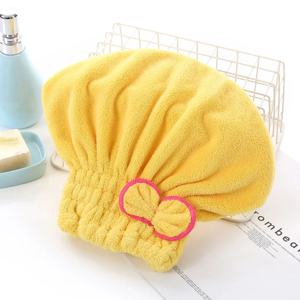 6 Colors Microfiber Solid Quickly Dry Hair Hat Hair Turban Women Head Wrap Hat Towel Bathroom Products Yellow Light Purple