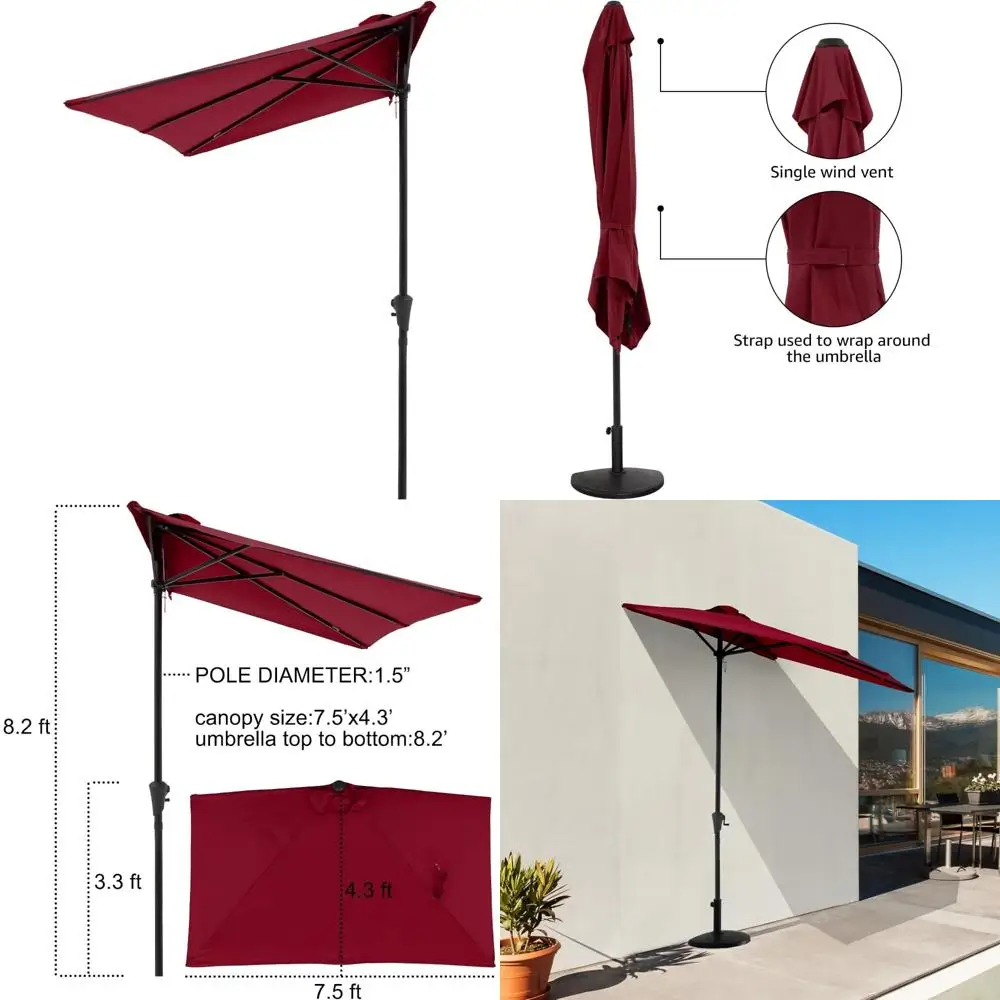 

Rectangular Patio Umbrella 7.5x4 Feet, Ideal for Outdoor Spaces, Dark Red, Suitable for Patios, Balconies, Gardens, Decks